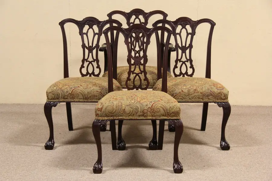 Photo of Georgian Chippendale Set of 4 Carved Dining or Game Table Chairs