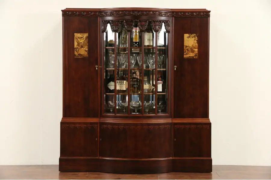 Photo of French Art Deco 1920 Antique China or Bar Cabinet, Rosewood & Marquetry