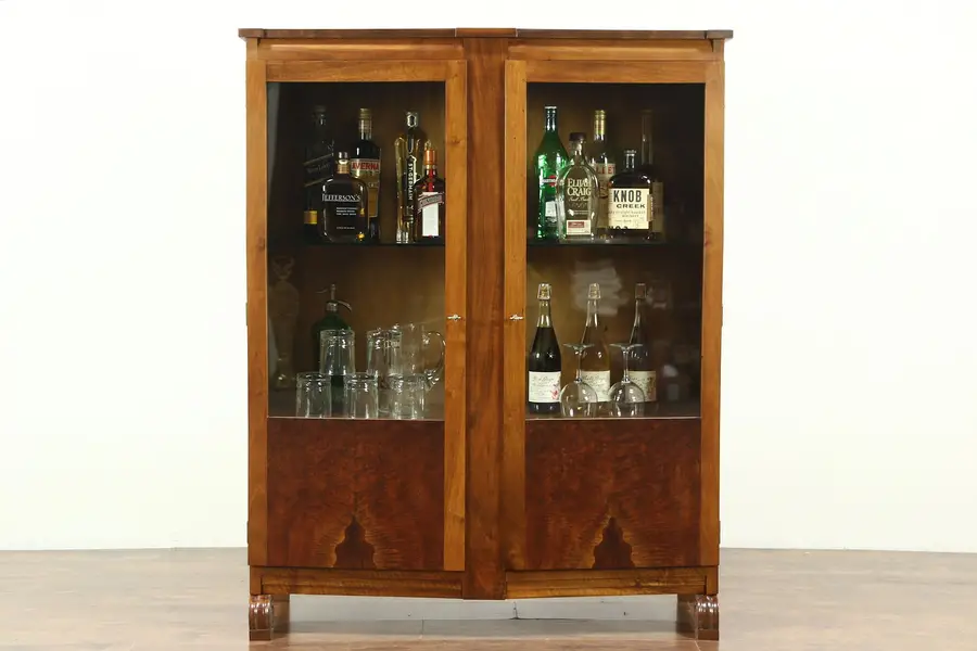 Photo of Art Deco 1930's Vintage Walnut Burl Bar or China Cabinet, Bookcase, Scandinavia
