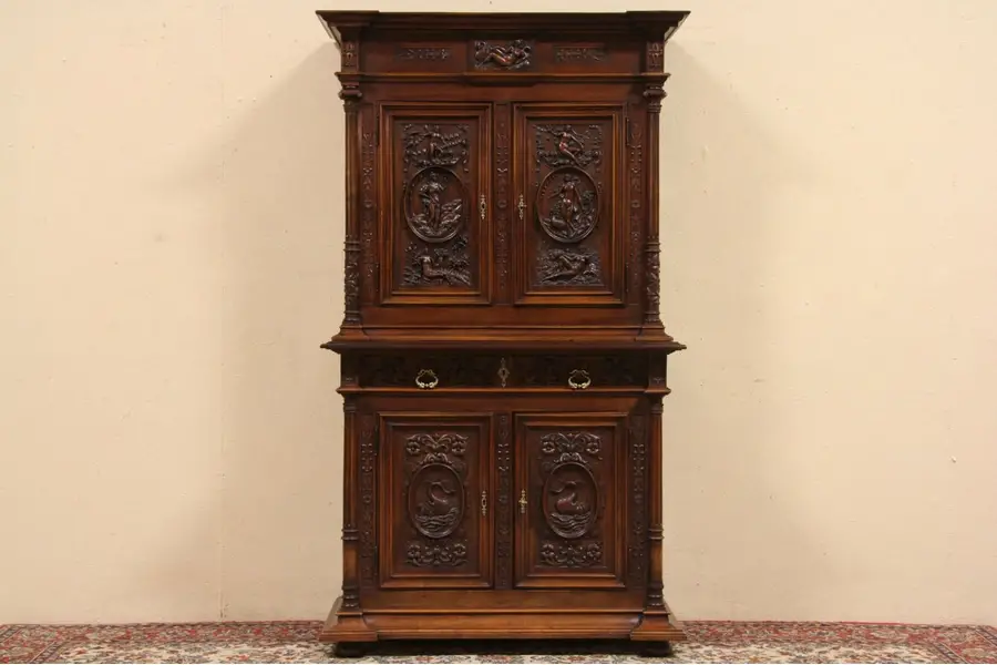 Photo of Nudes & Swans Carved 1890's Antique French Cabinet