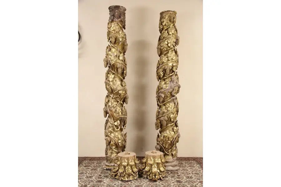 Photo of Pair of Italian Gold Architectural Salvage Baroque 1700's Antique Spiral Columns