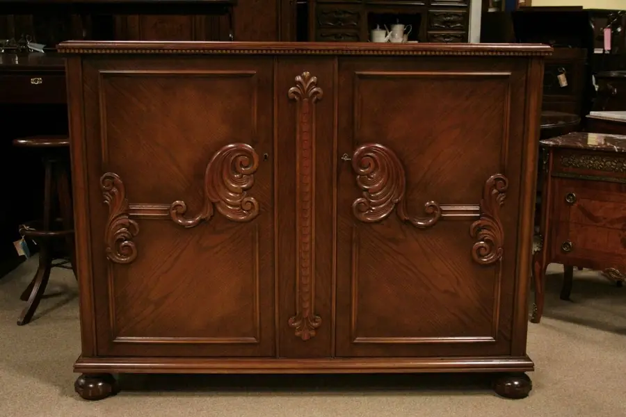 Photo of Antique Carved Oak 2 Door Cabinet, circa 1920