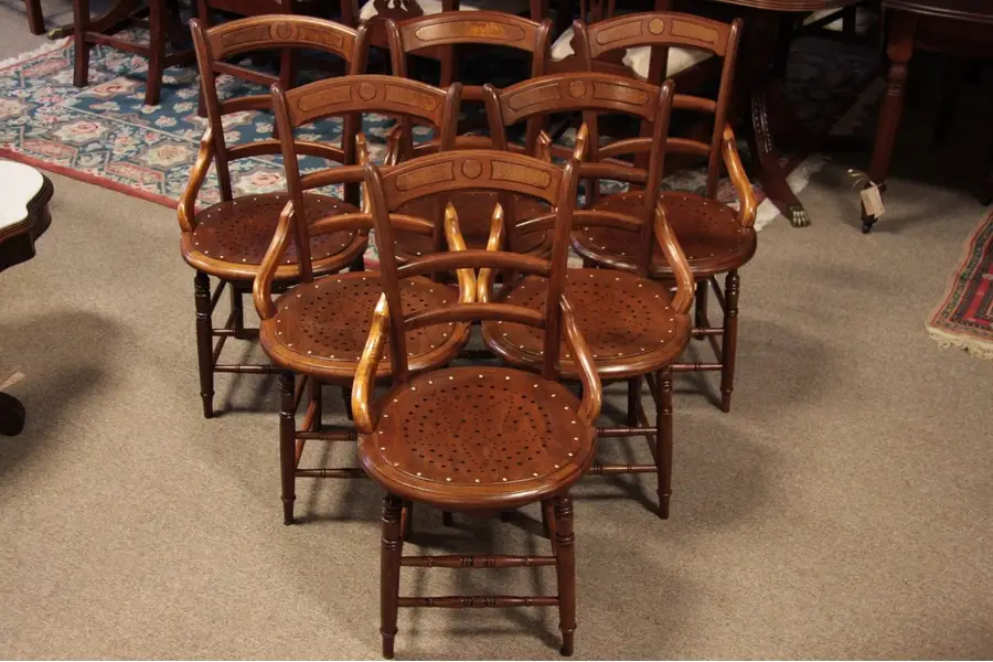 Photo of Set of 6 Victorian Walnut Antique Dining Chairs