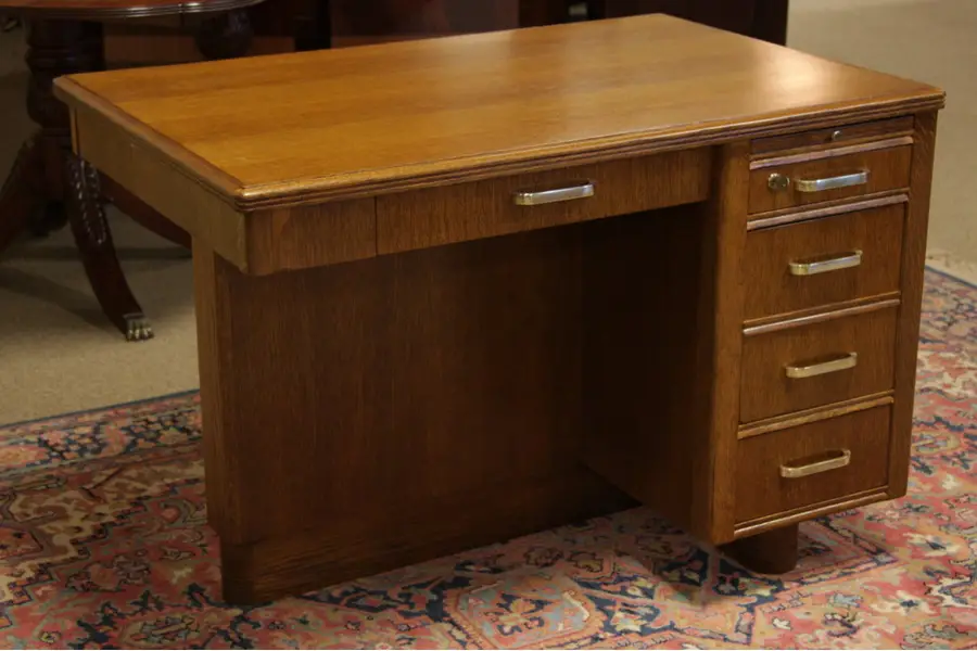Photo of Art Deco 1935 Oak Desk, File Drawer
