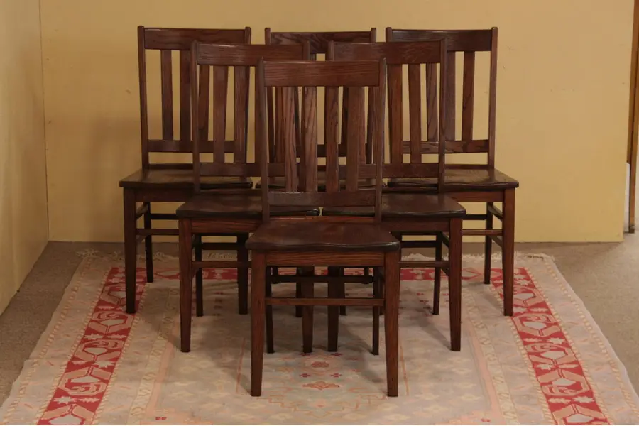 Photo of Set of 6 Arts & Crafts / Mission Oak Antique Chairs
