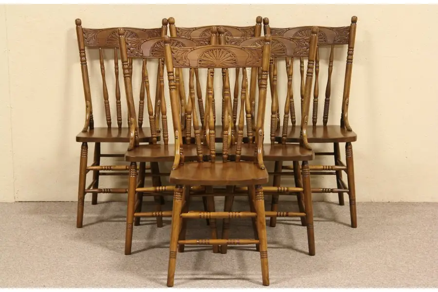 Photo of Set of 6 Pressback 1900 Antique Dining Chairs