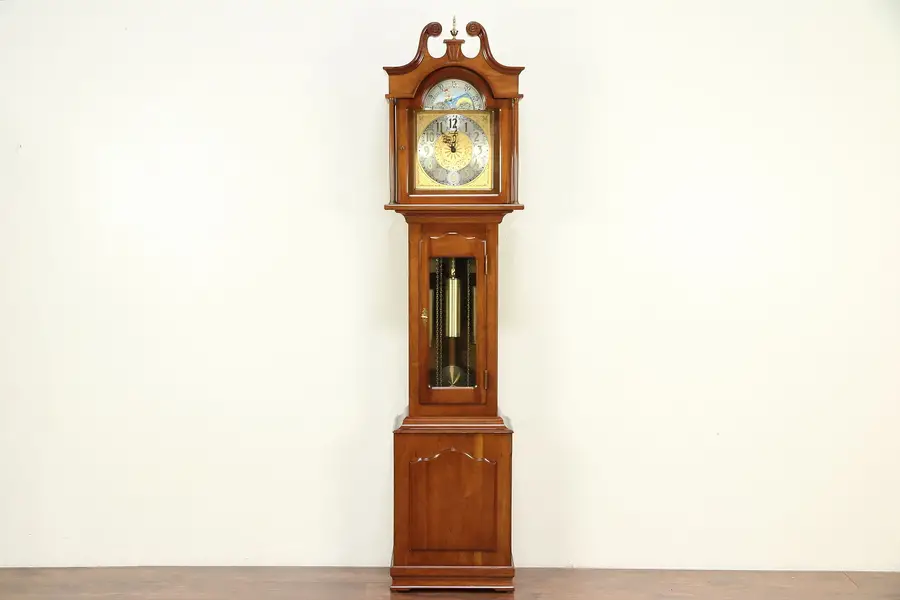 Photo of Cherry Vintage Grandfather Tall Case Clock, Westminster Chime, Daneker