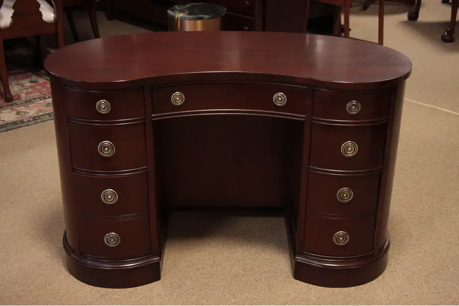 Photo of Kidney Shaped Mahogany Desk w/ Bookshelves