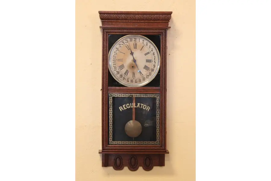 Photo of Ingraham Victorian Oak Calendar Regulator Wall Clock