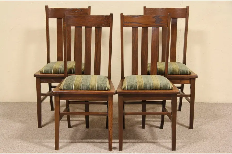 Photo of Set of 4 Arts & Crafts Mission Oak 1900 Antique Dining Chairs