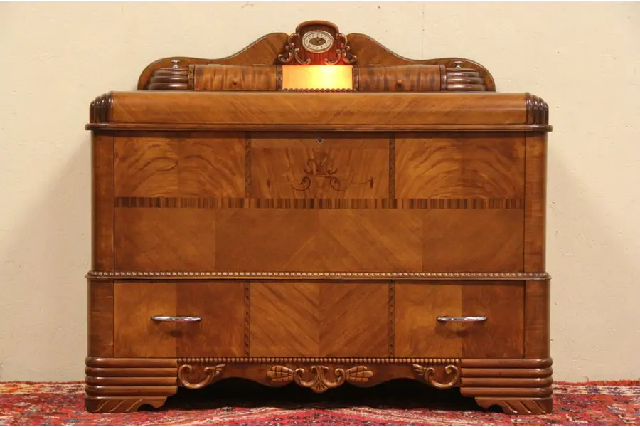 Photo of Art Deco Waterfall Cedar Chest, Clock, Jewel Boxes, Nightlight