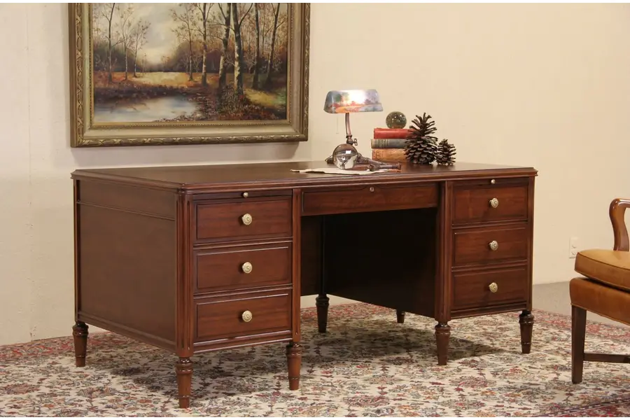 Photo of Stow Davis 1930 Vintage Walnut Executive Desk, File Drawer