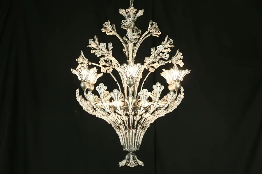 Photo of Pewter Vintage 12 Light Chandelier, Lucite Jeweled Prisms