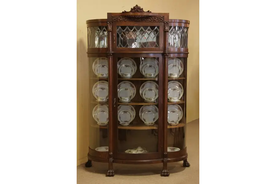 Photo of Victorian Oak Curved Glass China Curio Cabinet