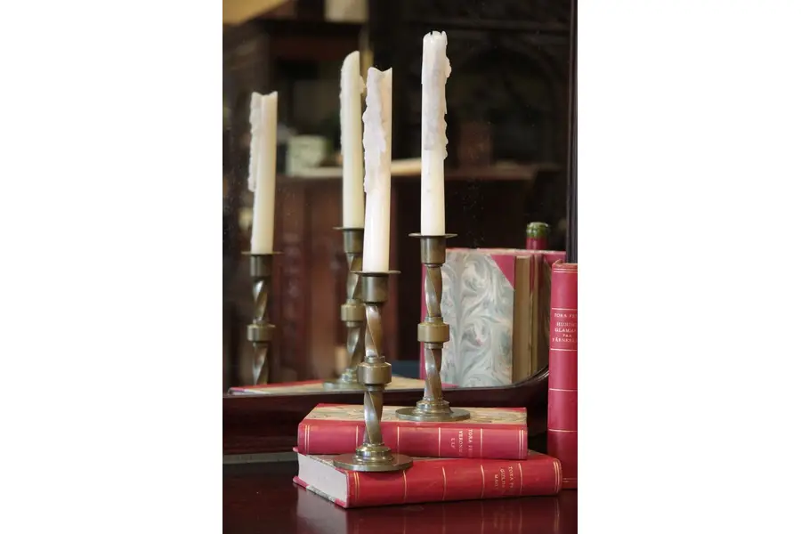 Photo of Pair Arts & Crafts Brass Twist Candlesticks