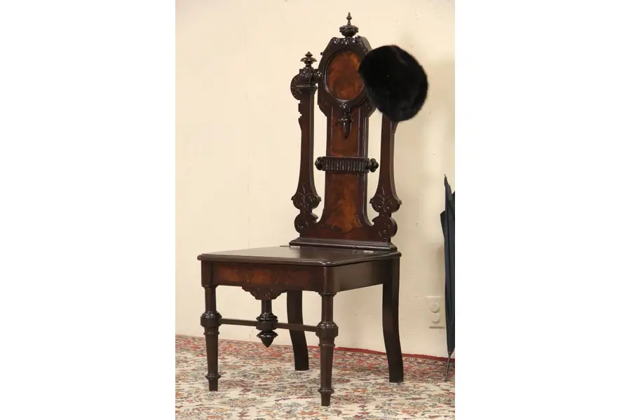 Photo of Victorian Antique 1870 Carved Walnut Choir or Hall Chair