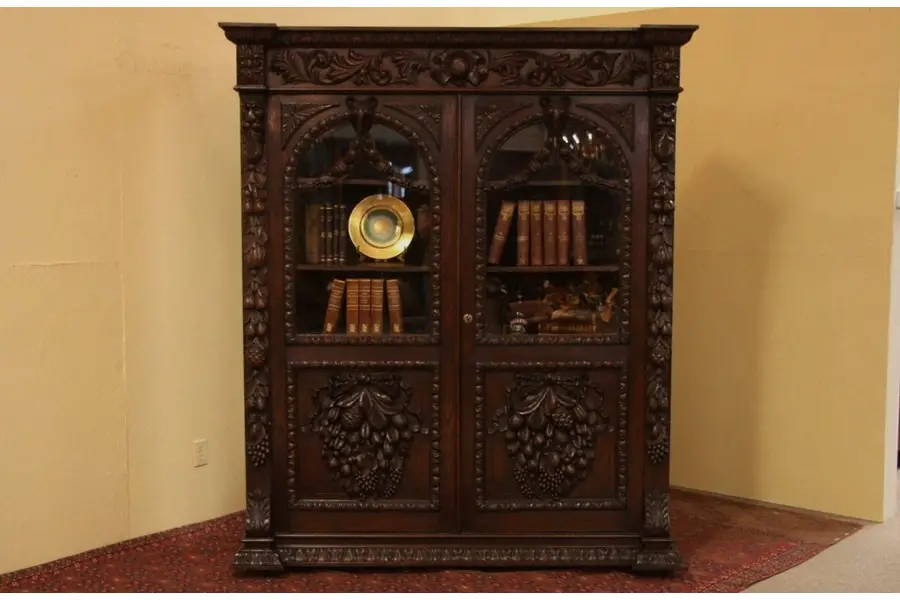 Photo of Oak China, Curio or Bookcase, Carved Lions & Rams