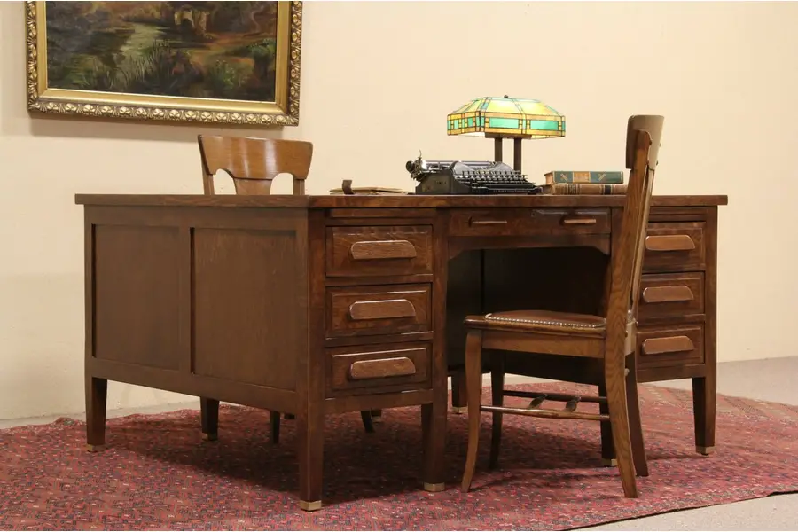 Photo of Arts & Crafts Mission Oak Antique 1900 Partner Desk