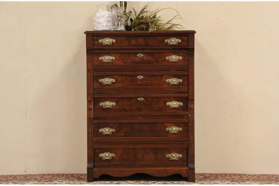 Photo of Victorian Eastlake 1870 Antique Tall Chest or Highboy Dresser