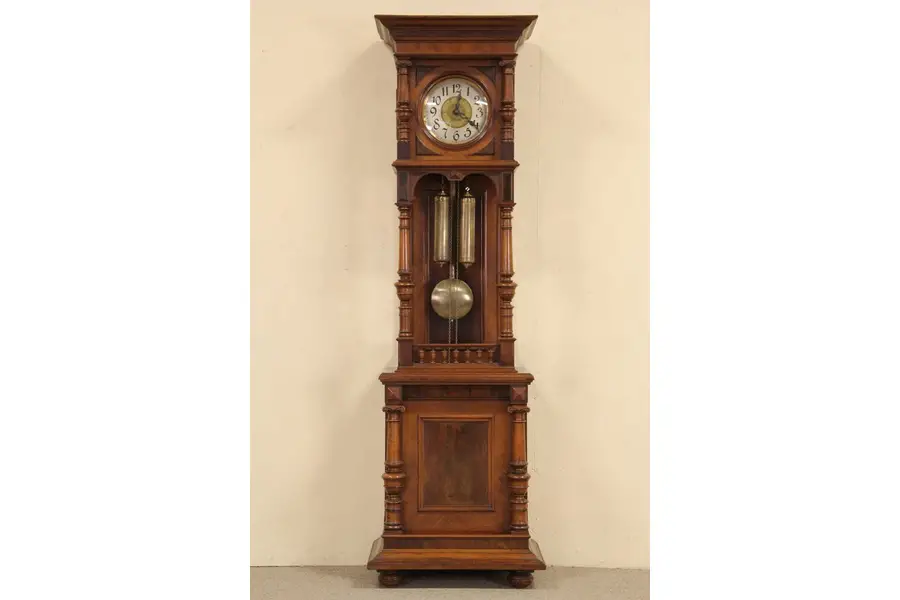 Photo of German Antique 1900 Tall Case Grandfather Mahogany Clock
