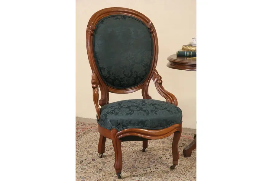 Photo of Victorian 1850's Antique Carved Walnut Balloon Back Chair
