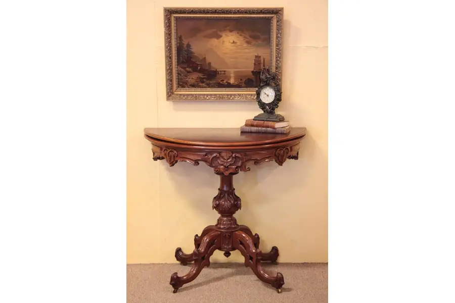 Photo of Victorian Half-round Console and Chess Game Table