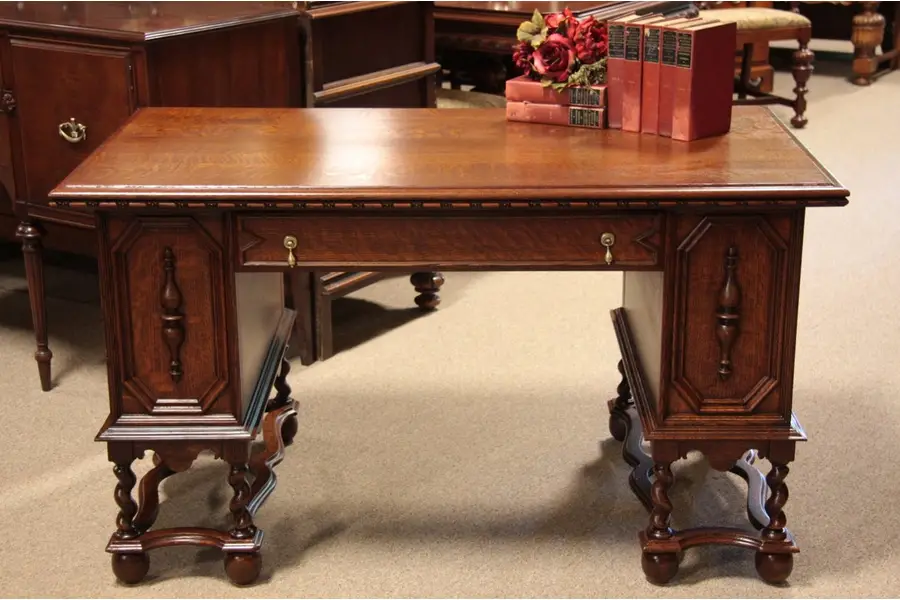 Photo of English Tudor Oak Library Writing Desk