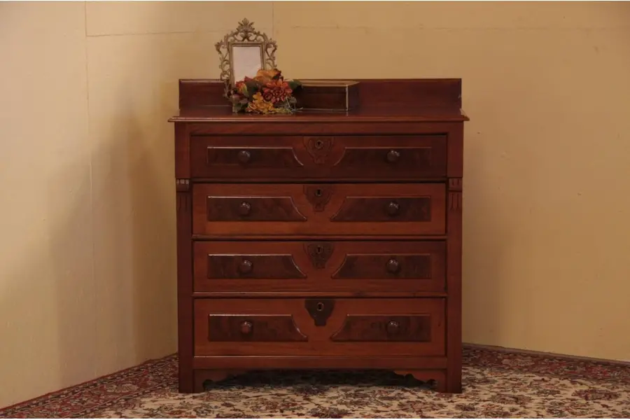 Photo of Victorian Eastlake Walnut Chest or Dresser