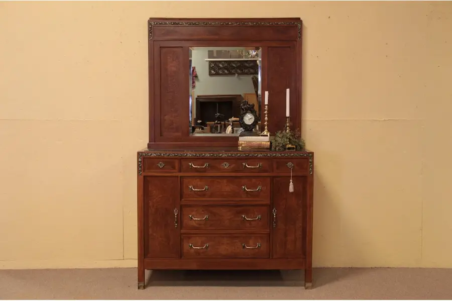 Photo of Burl & Marble Chest or Dresser, Mirror