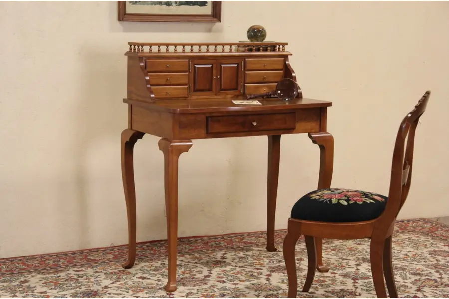 Photo of Cherry Handcrafted Vintage Secretary Desk, Signed Powell