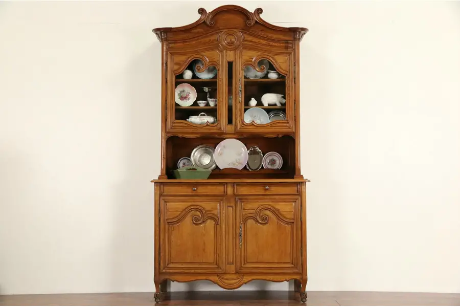 Photo of Country French Provincial Pine 1870 Antique China Cabinet or Sideboard Cupboard