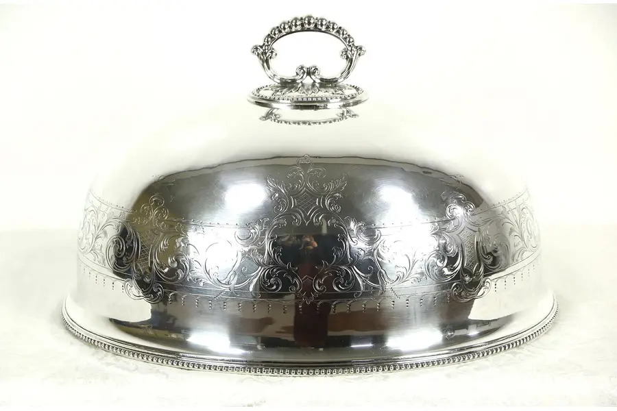 Photo of English Antique Silverplate 18" Engraved Turkey or Roast Serving Dome