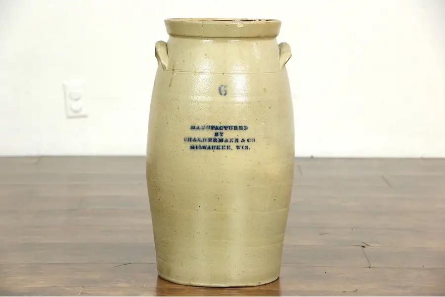 Photo of Butter Churn, Antique Stoneware signed Chas. Hermann, Milwaukee