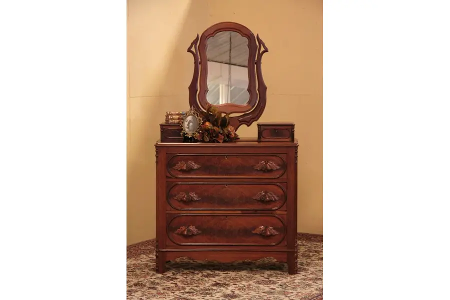 Photo of Victorian Dresser, Mirror & Carved Pulls