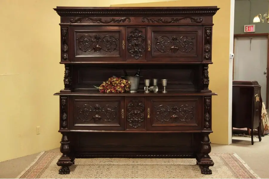 Photo of Angel, Griffin, Lion Paw Carved Sideboard Cabinet