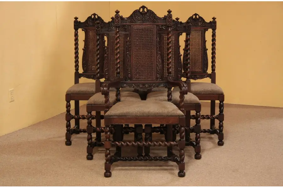 Photo of Set of 6 Renaissance Oak Dining Chairs