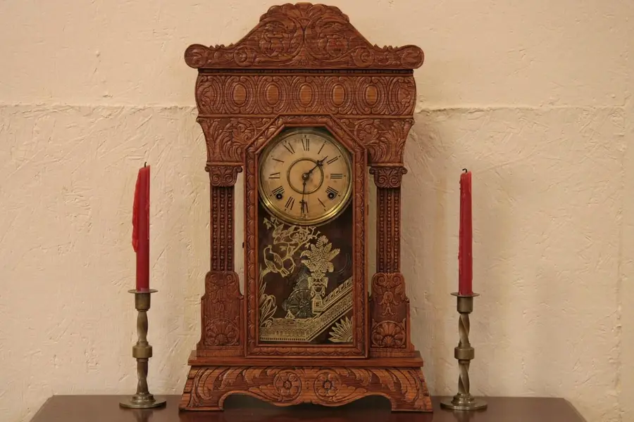 Photo of Victorian Gilbert Steamer Oak Clock