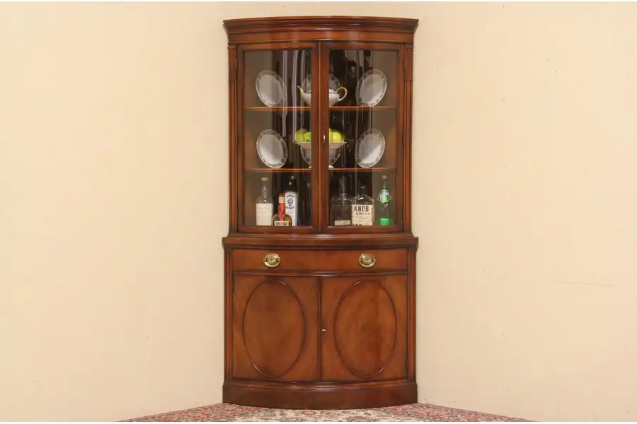 Photo of Drexel Curved Glass Vintage Mahogany Corner Cabinet