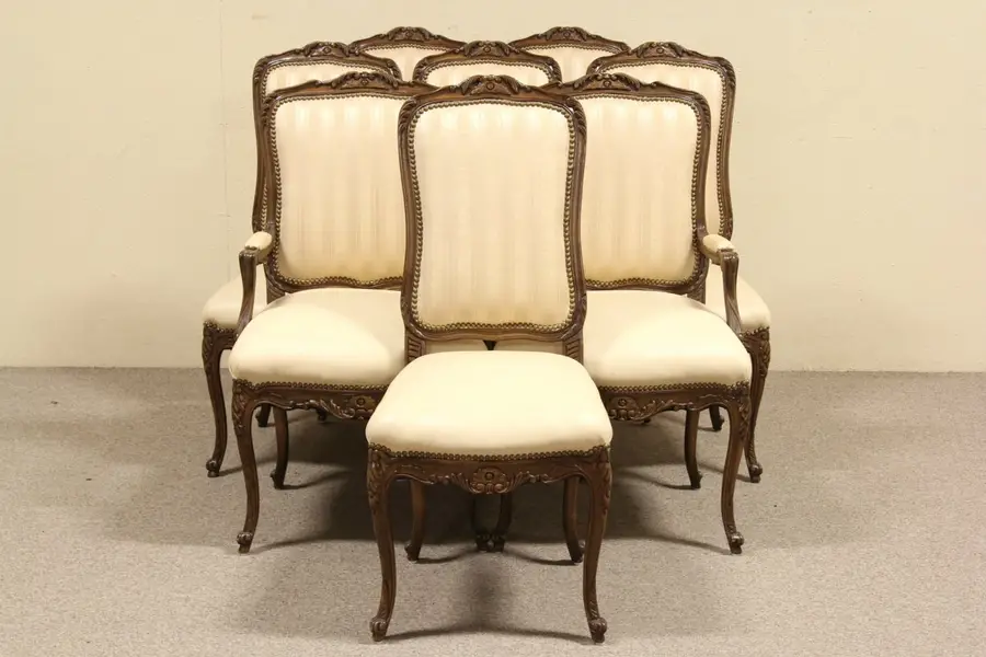 Photo of Set of 8 Country French Leather Trouvailles Dining Chairs