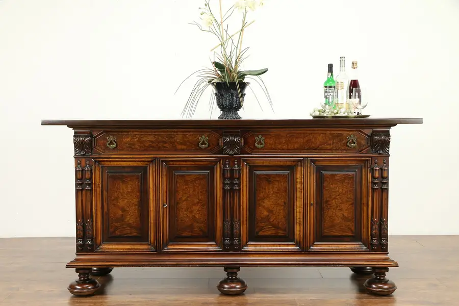 Photo of Renaissance Antique Carved Walnut Sideboard, Server or Buffet, Colby
