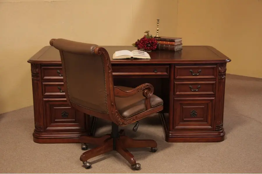 Photo of Carved Cherry Executive Desk and Chair