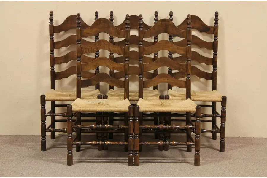 Set of 5 Ladderback Rush Seat Dining Chairs