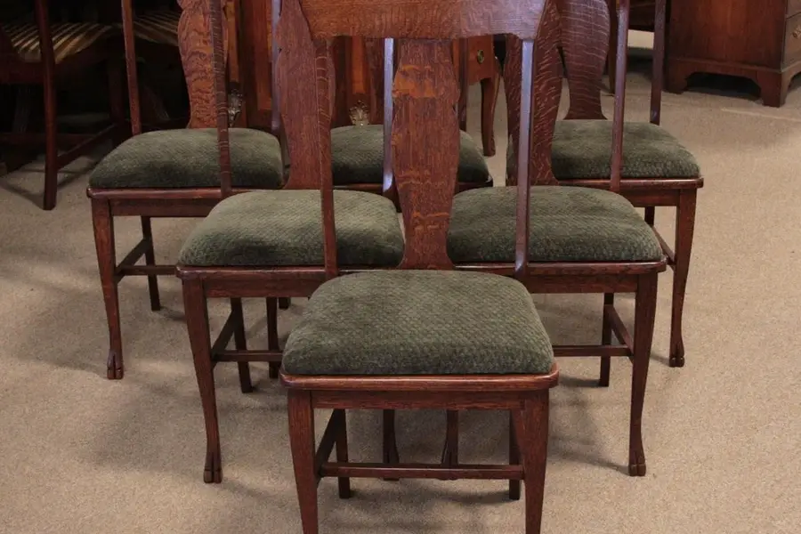 Photo of Set of 6 Early 1900's Oak Antique Dining Chairs