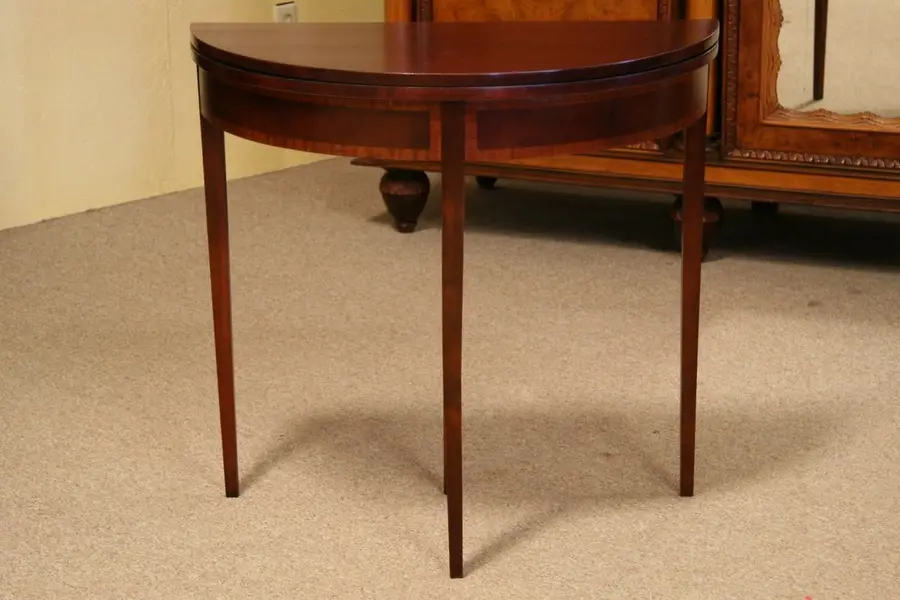 Photo of Mahogany Half Round Console Opens to Game Table