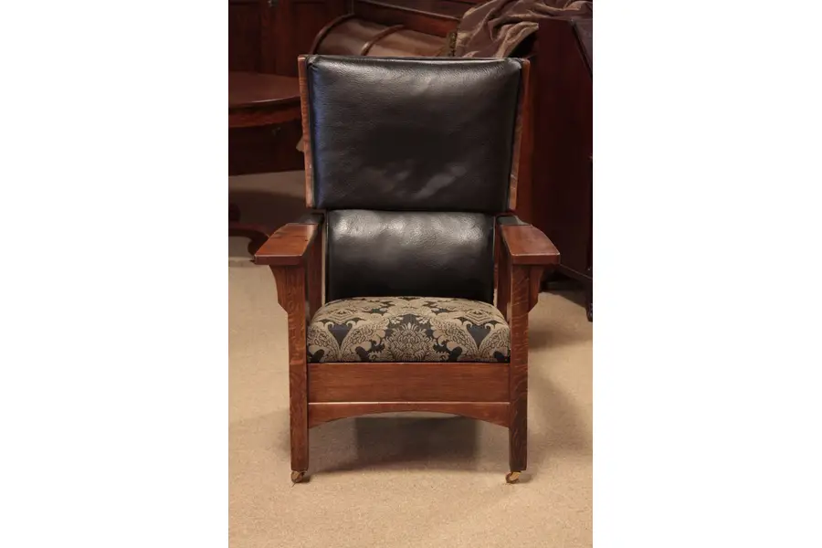 Photo of Royal Arts & Crafts Mission Oak Leather Morris Chair