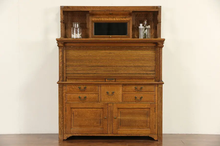 Photo of Oak Dentist 1900 Antique Dental Cabinet, Roll Top, Original Hardware