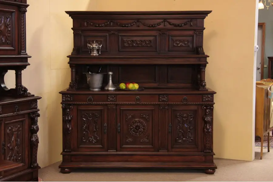 Photo of Renaissance Sideboard, Back Bar with Carved Lions