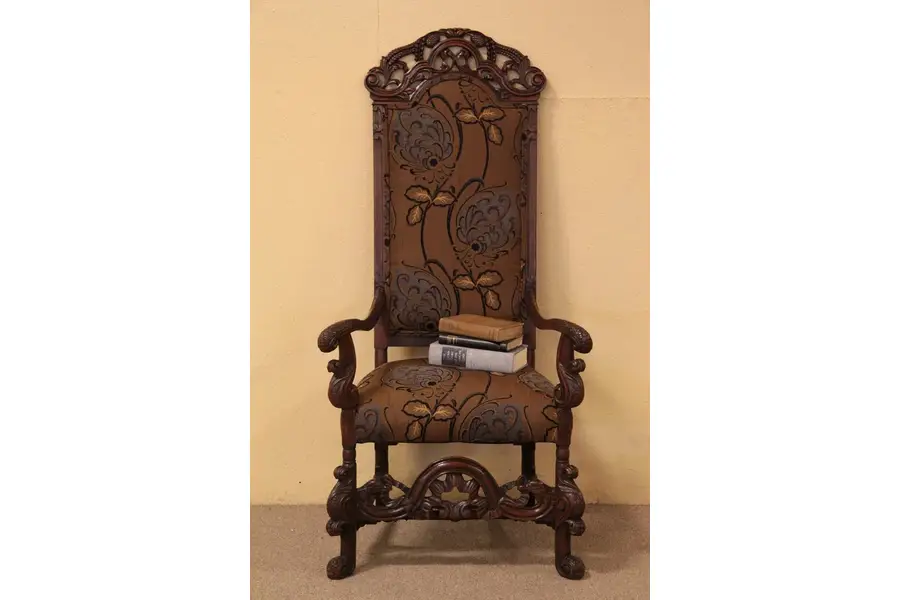 Photo of Carved Antique Throne or Hall Chair