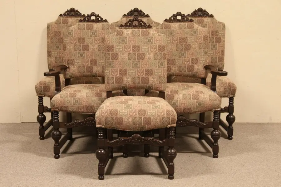Photo of Set of 6 Renaissance Carved 1925 Dining Chairs