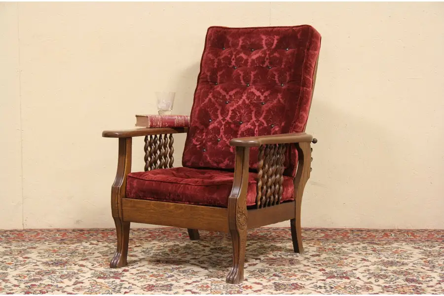 Photo of Morris Adjustable Antique 1900 Oak Recliner Chair